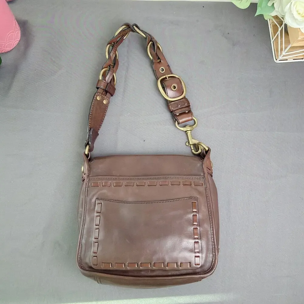 Coach Bleeker Tattersall Laced Strap Whiskey Leather Bag 11446